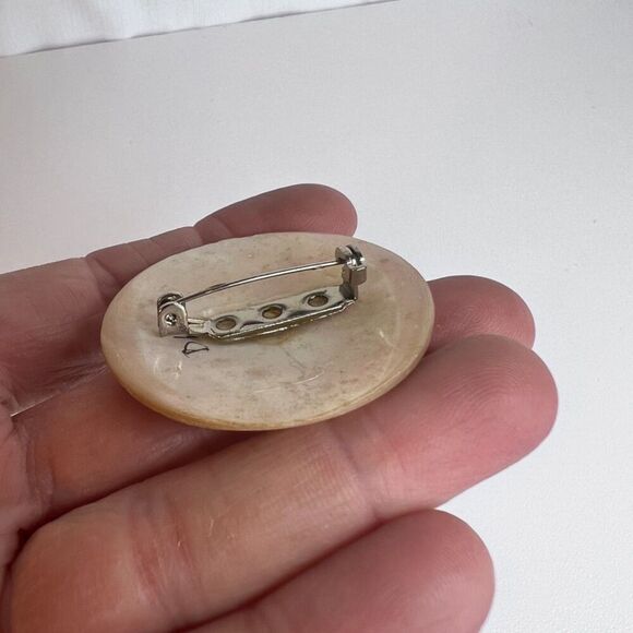 Mother of Pearl Seashell Brooch Pin Round Circle Hummingbird Bird - Picture 2 of 7